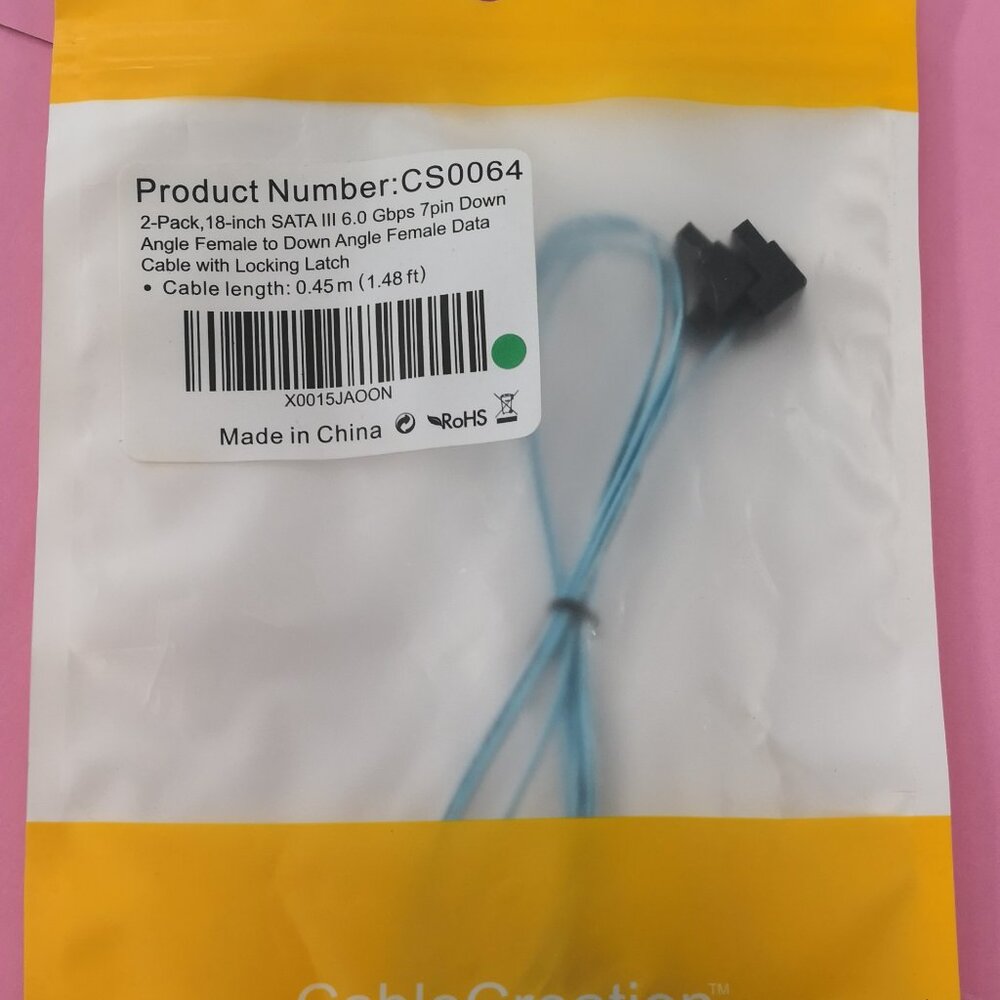 2 pack 18" SATA3 Cable SATAIII 6GB/s Right Angle SSD HDD Hard Drive, Blue. 2pc